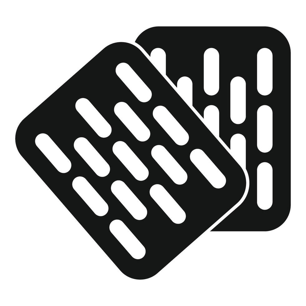 Black blister pack of pills icon showing pharmaceutical drug vector
