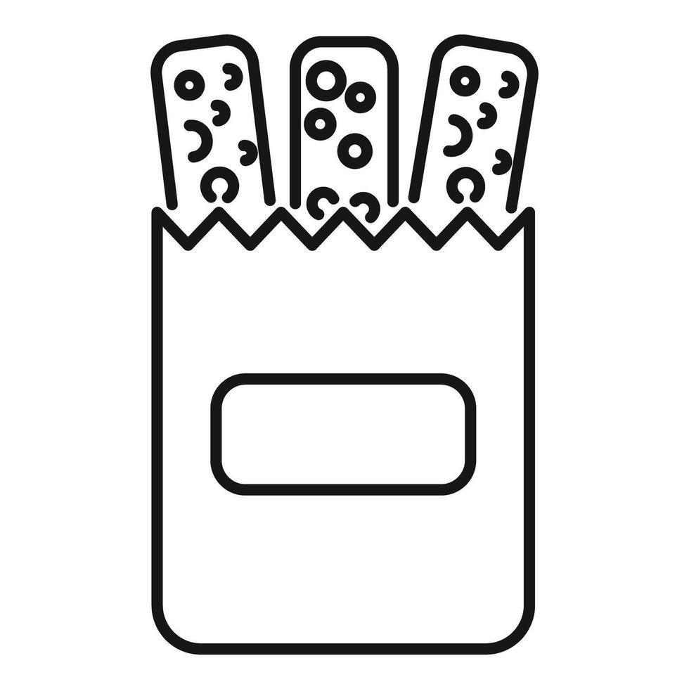Paper bag containing three cereal bars with chocolate chips icon vector