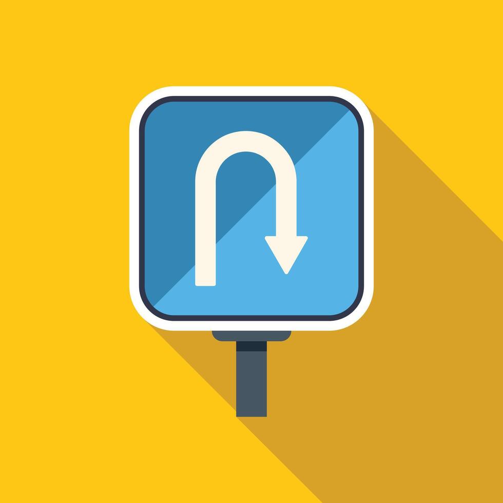 Blue square u turn sign showing wrong way on yellow background vector