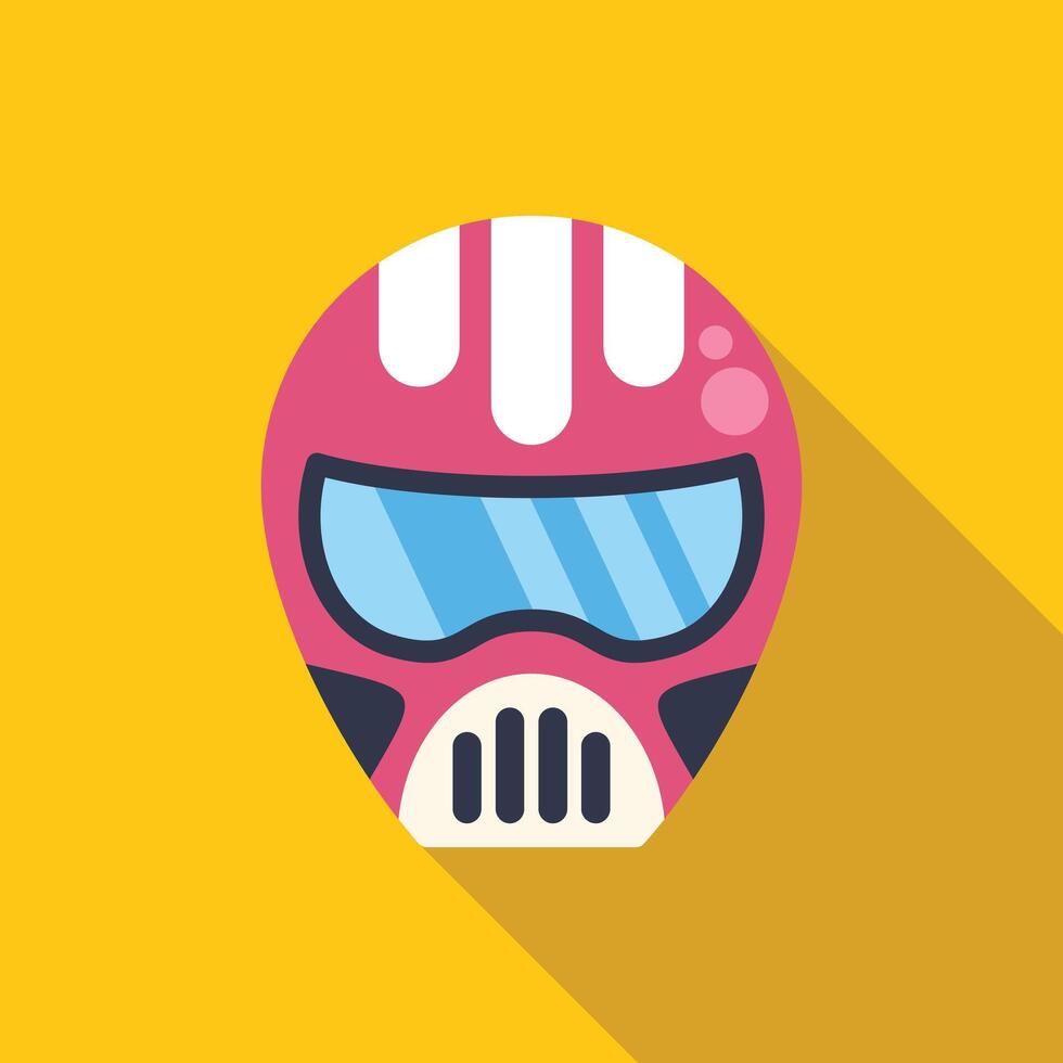 Pink racing helmet with visor covering face on yellow background vector