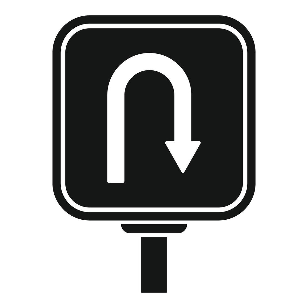 Square black and white u turn road sign showing direction vector