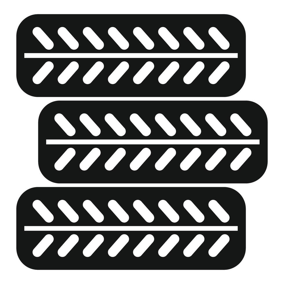 Stack of three tires for heavy duty vehicles presenting tread pattern vector
