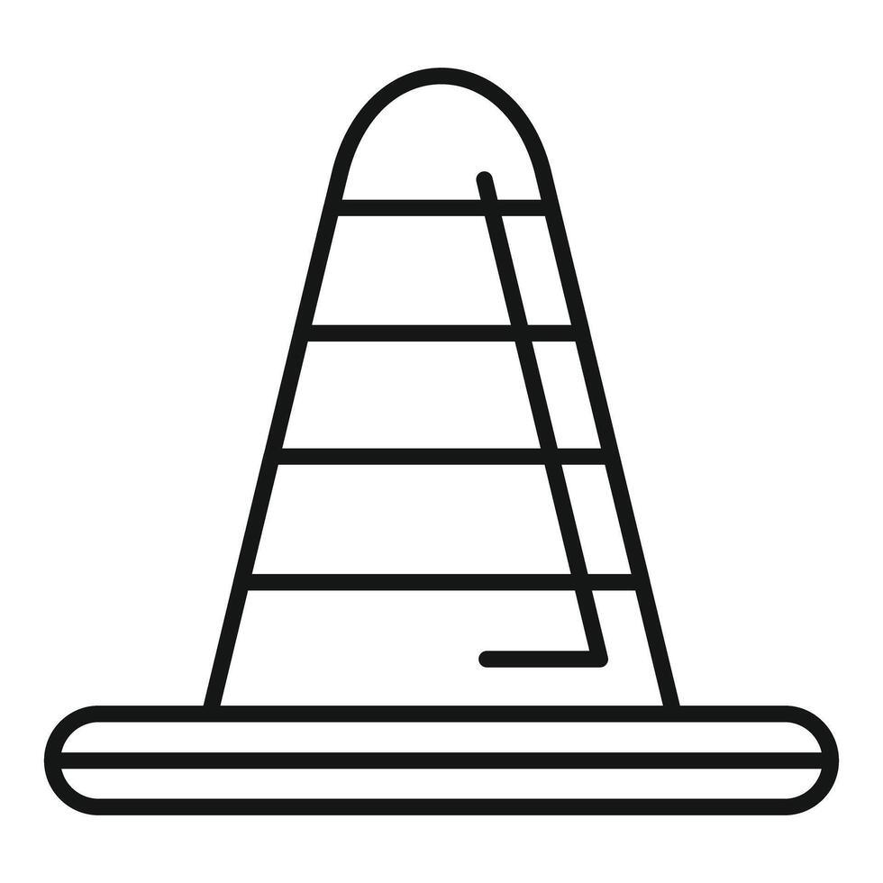 Striped traffic cone standing on white background outline icon vector