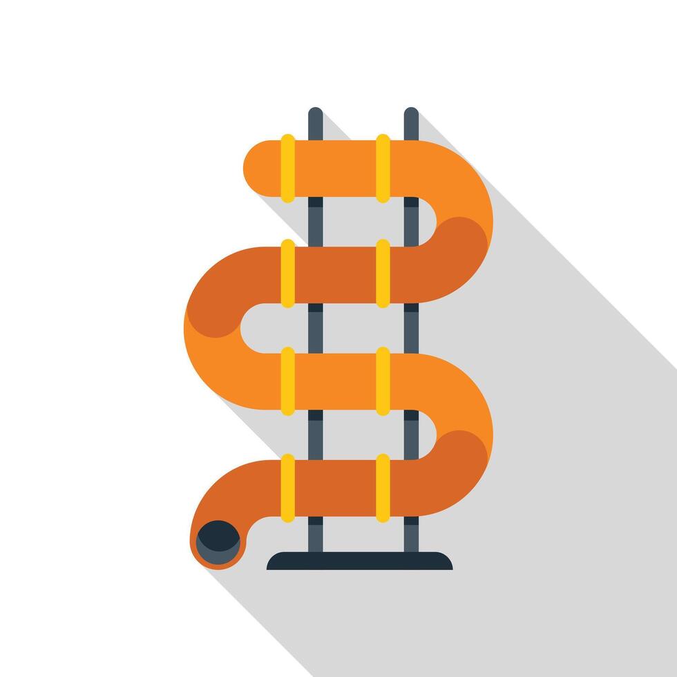 Orange spiral water slide standing on four pillars with long shadow vector
