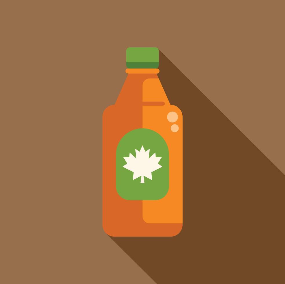 Bottle of maple syrup with maple leaf logo long shadow vector illustration