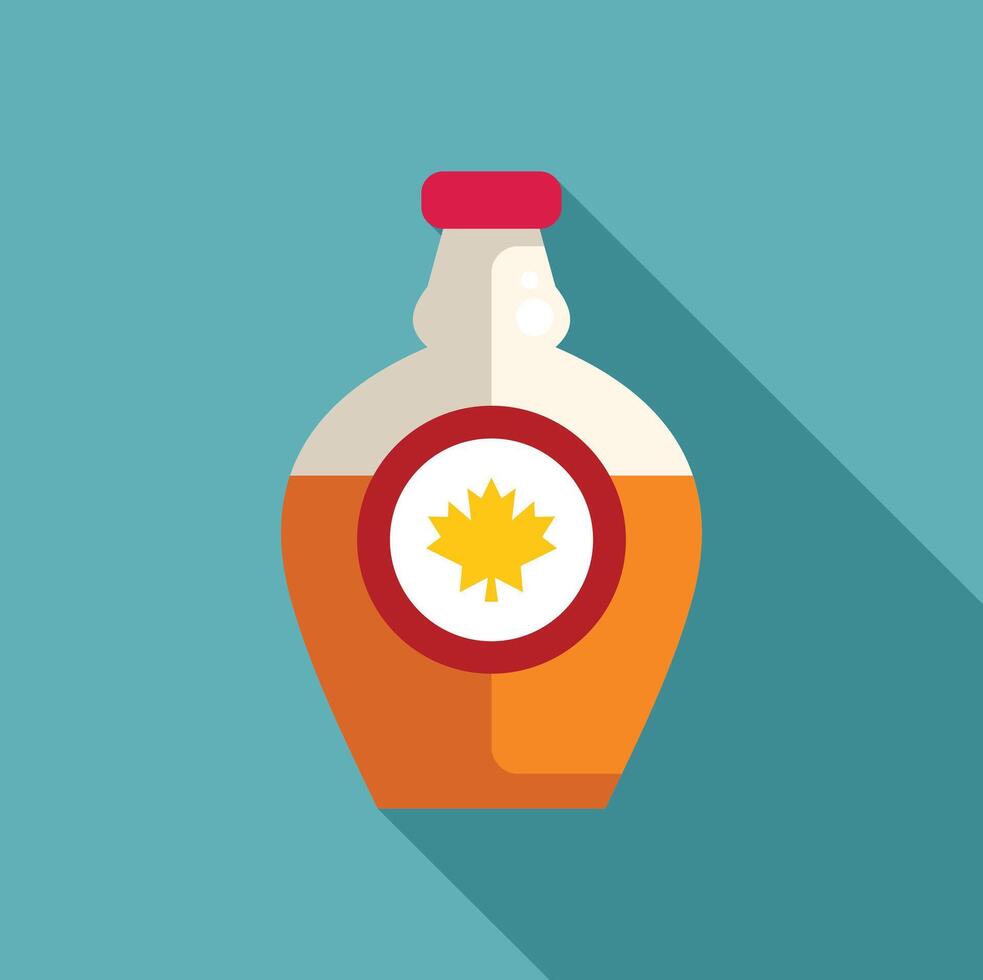 Glass bottle containing delicious maple syrup with red maple leaf logo vector