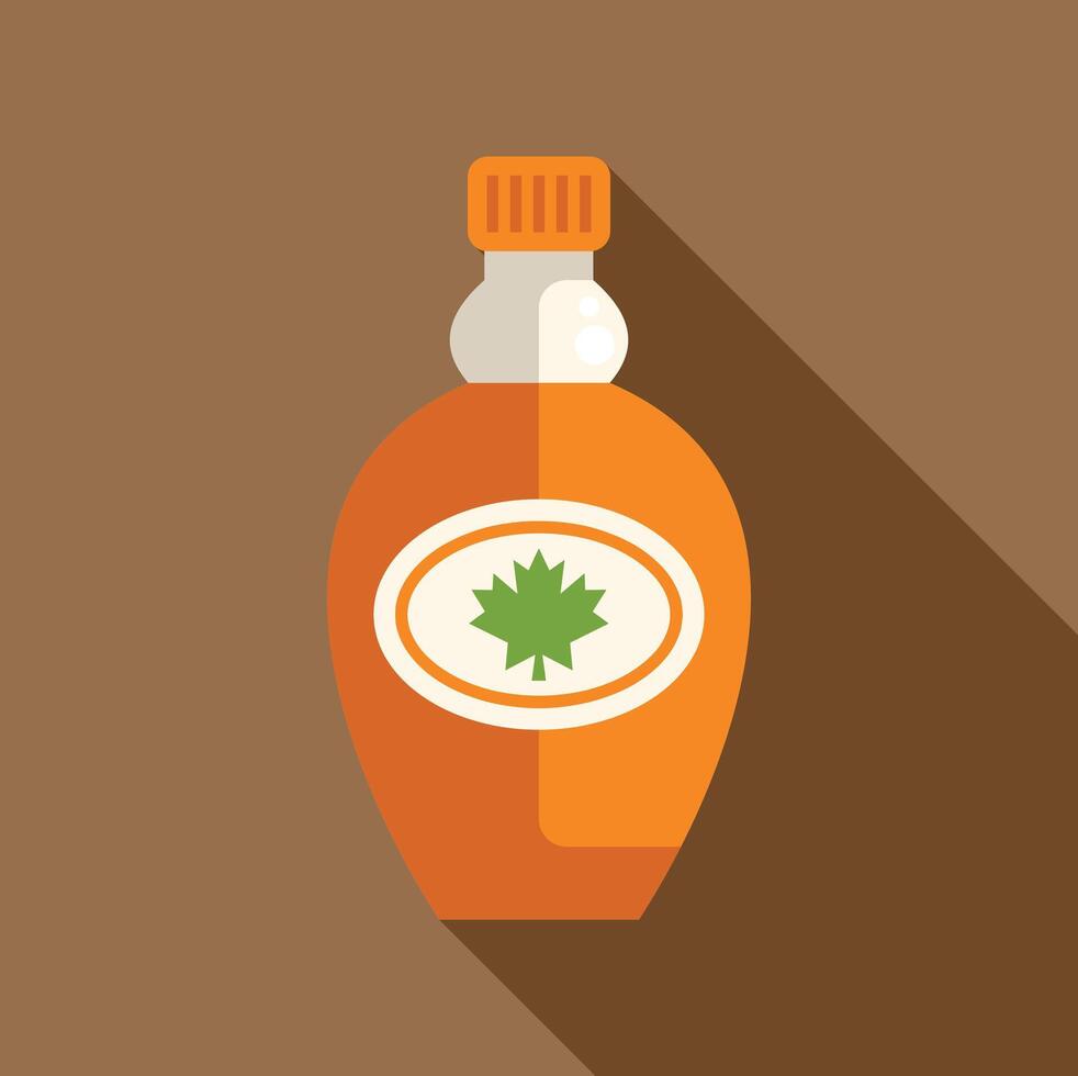 Glass bottle containing maple syrup with a maple leaf logo vector