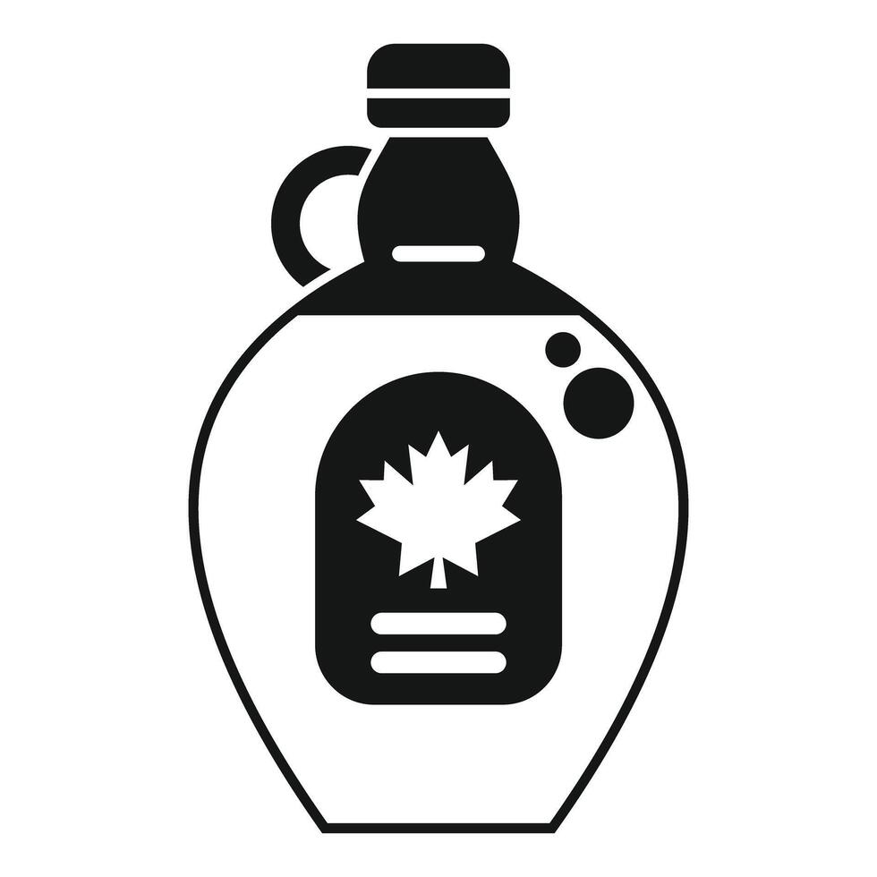 Glass jug of maple syrup with a maple leaf on the label vector
