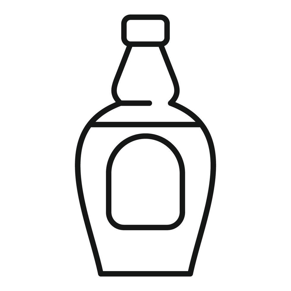 Bottle of maple syrup being poured over pancakes line icon, vector illustration