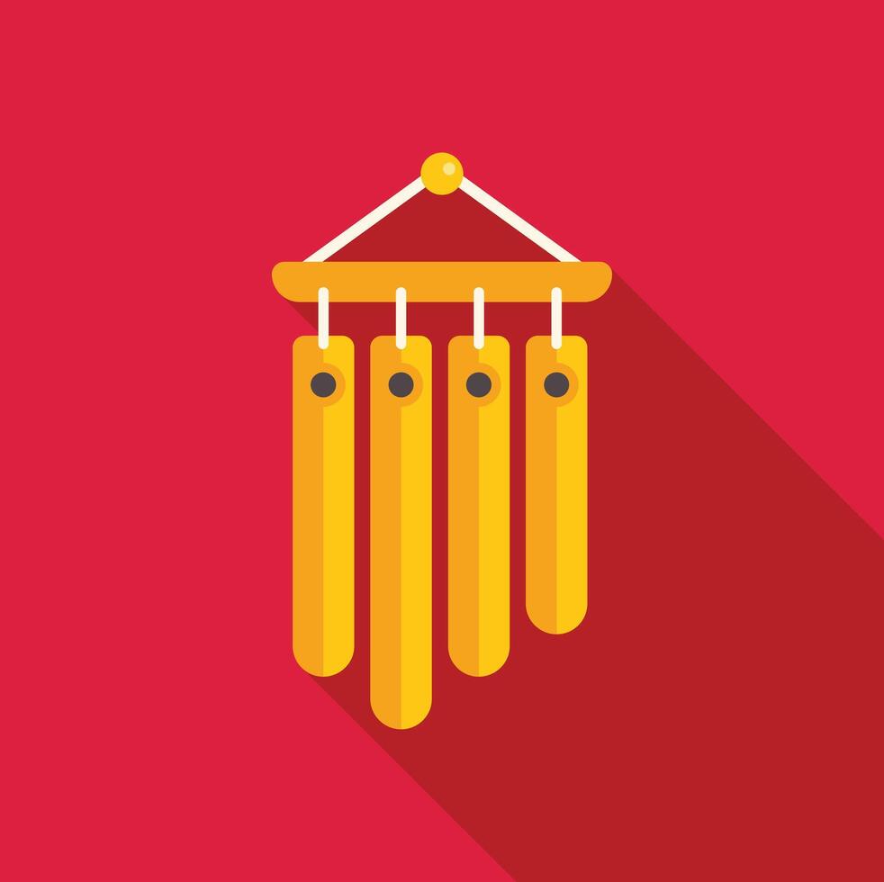 Golden wind chime hanging with a red background vector
