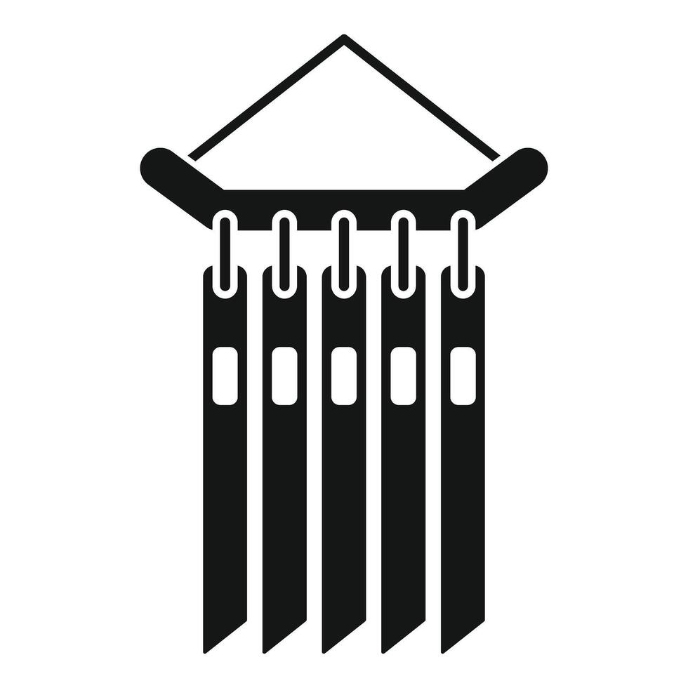 Simple five tubes wind chime hanging from wooden bar icon vector