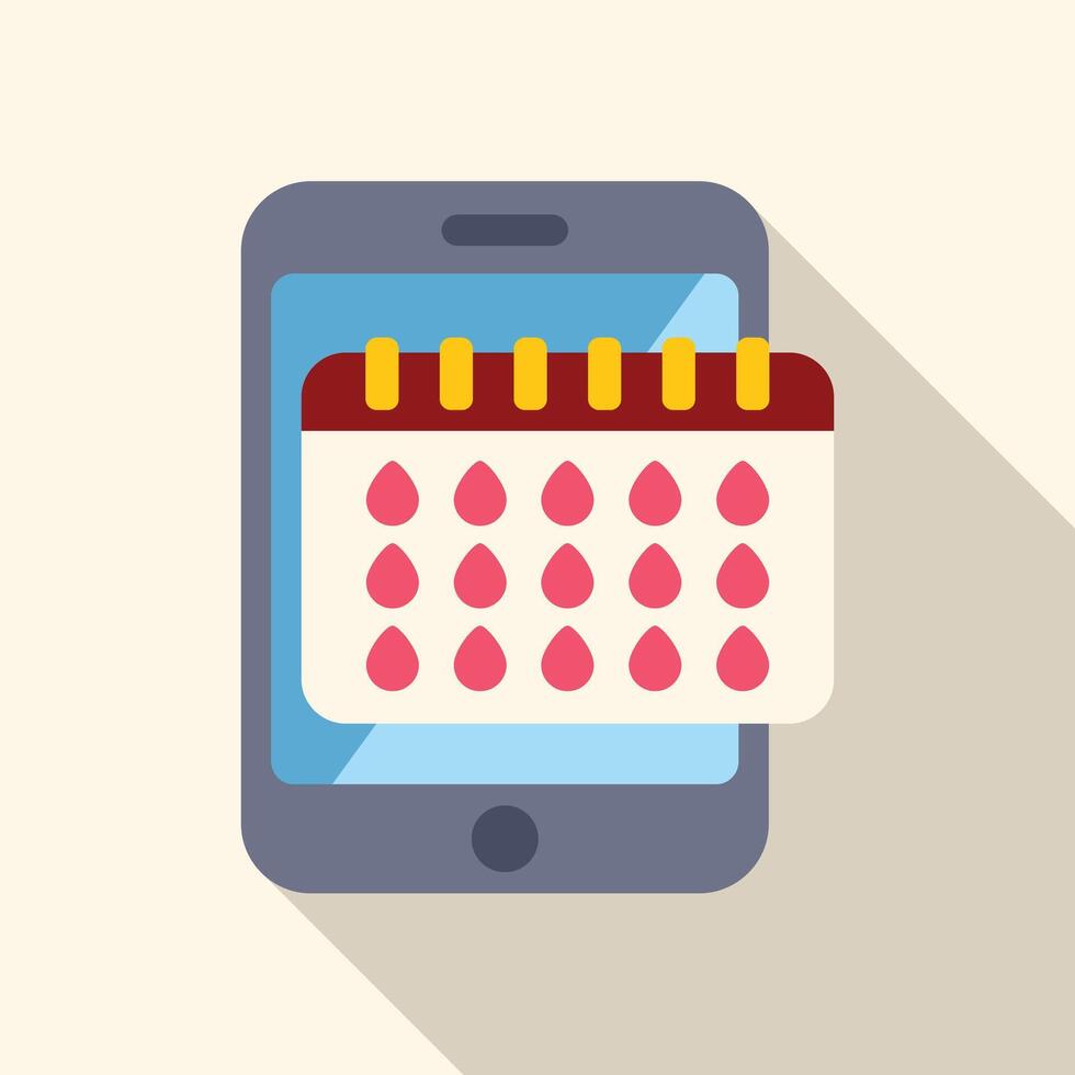 Smartphone showing menstrual cycle tracking app with period calendar vector