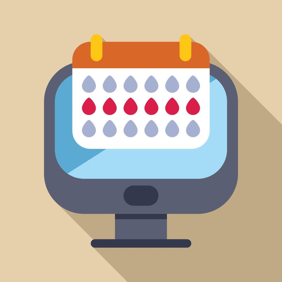 Menstrual cycle tracking app displaying period calendar on computer screen vector