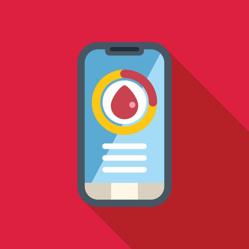 Blood donation app showing blood drop on smartphone screen for blood bank service vector