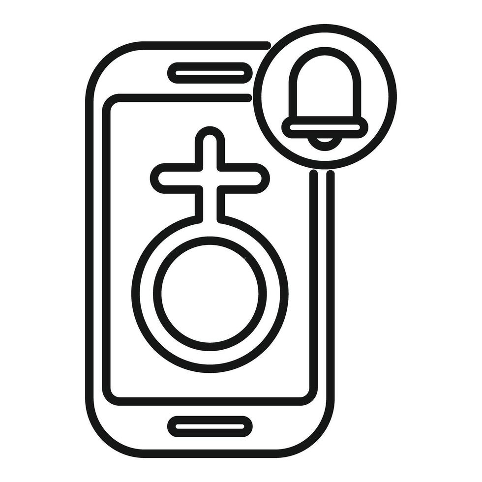 Smartphone showing female symbol with notification bell for dating app vector