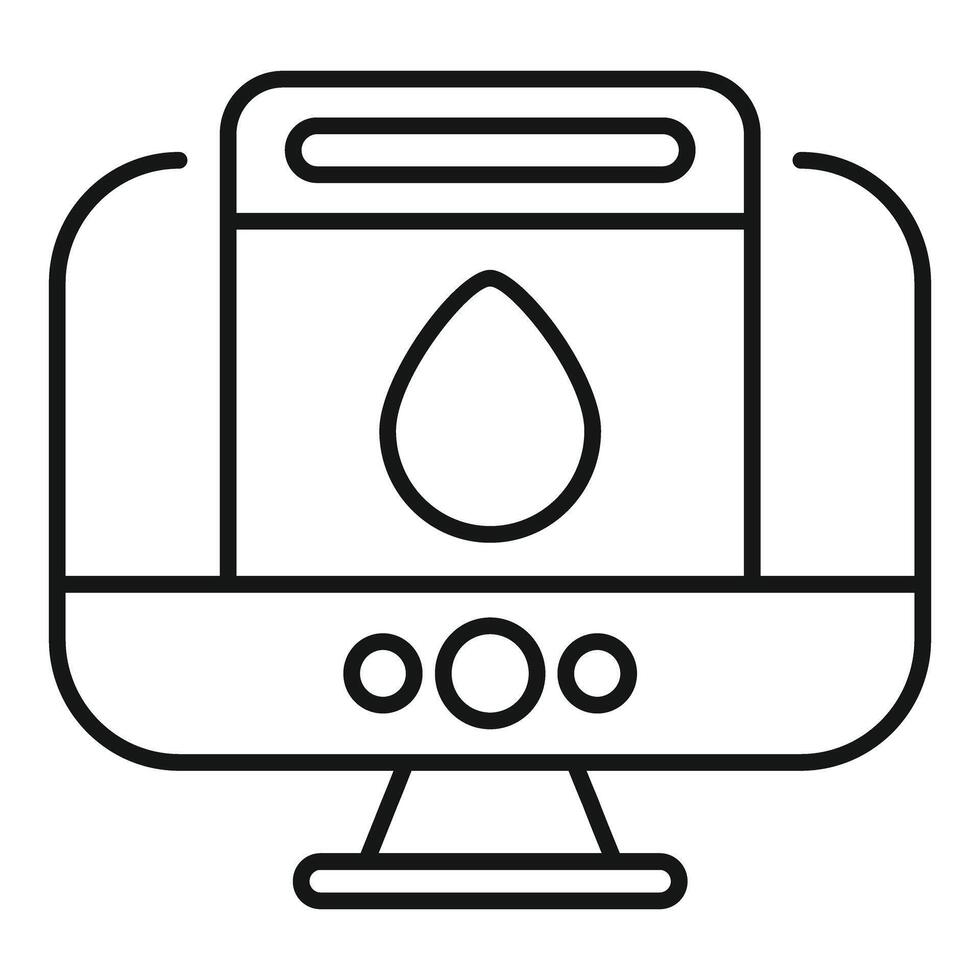 Computer showing water drop icon for online hydration tracker app vector