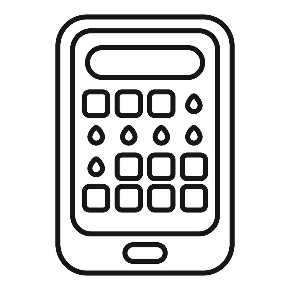 Smartphone showing a calculator app icon with buttons for numbers and water drops suggesting water consumption tracking vector