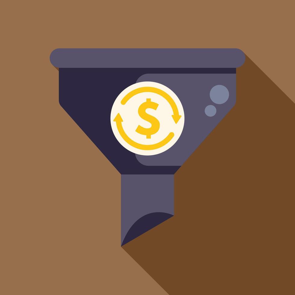 Sales funnel converting traffic into money with dollar coin inside vector