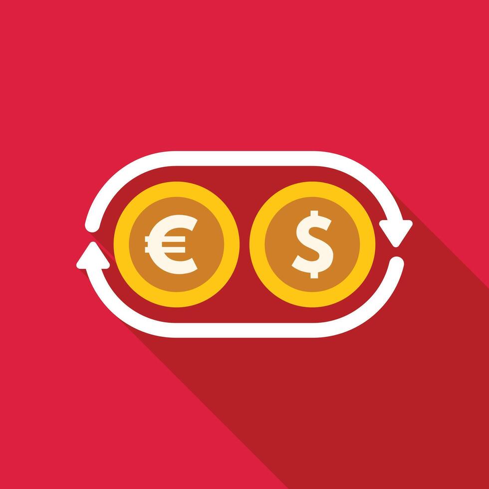 Currency exchange showing dollar to euro conversion with arrows and coins vector