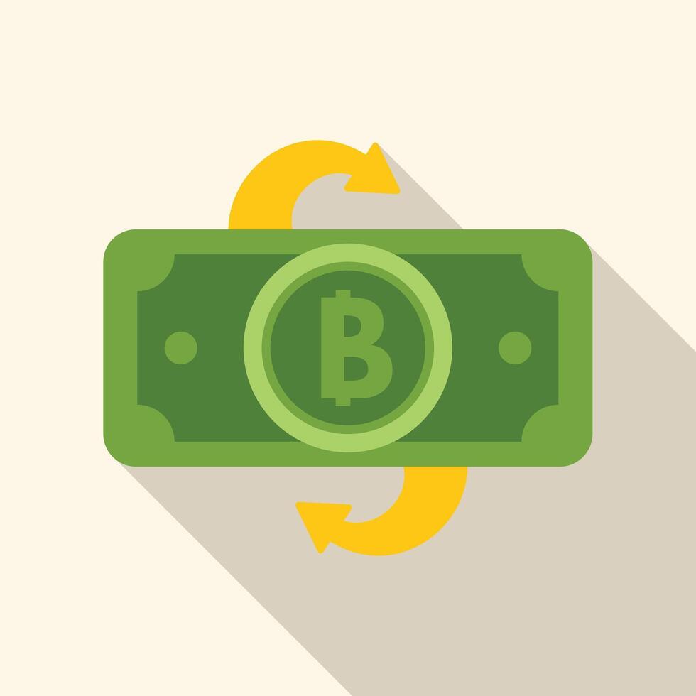 Bitcoin cashback concept with banknote and arrows rotating around vector