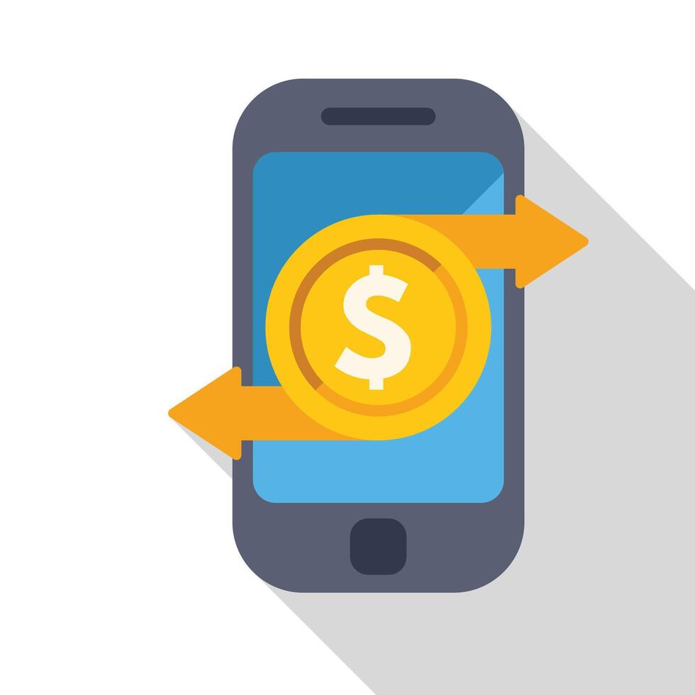 Mobile phone showing money transfer with two arrows vector