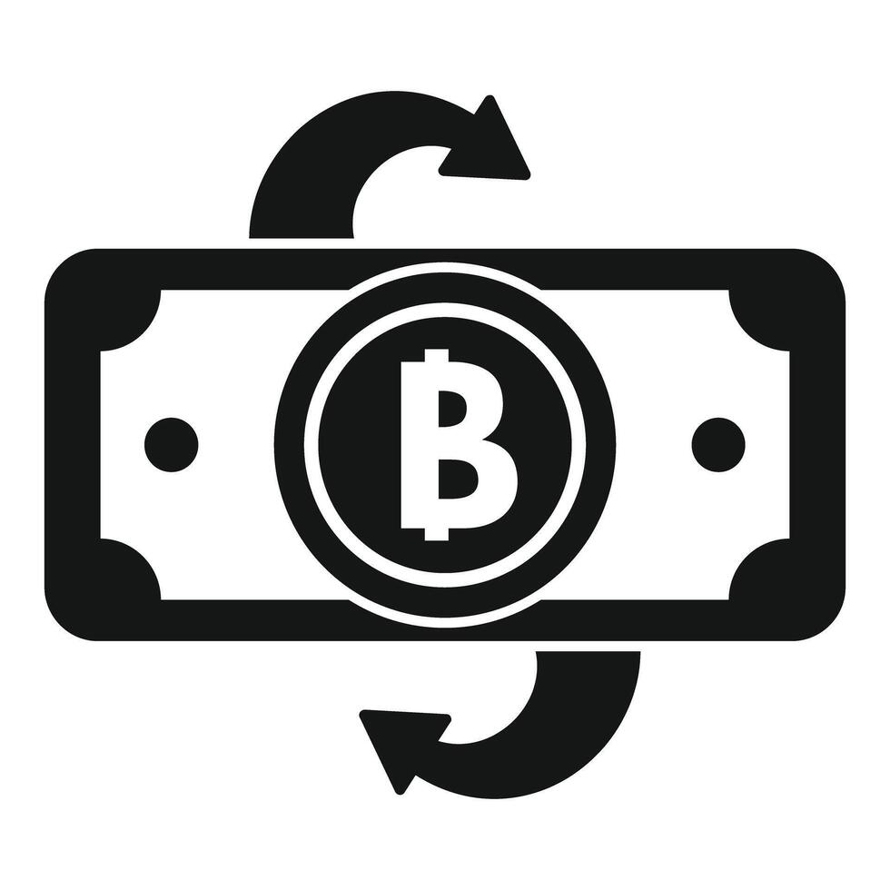 Bitcoin exchanging for cash icon, cryptocurrency trading concept vector
