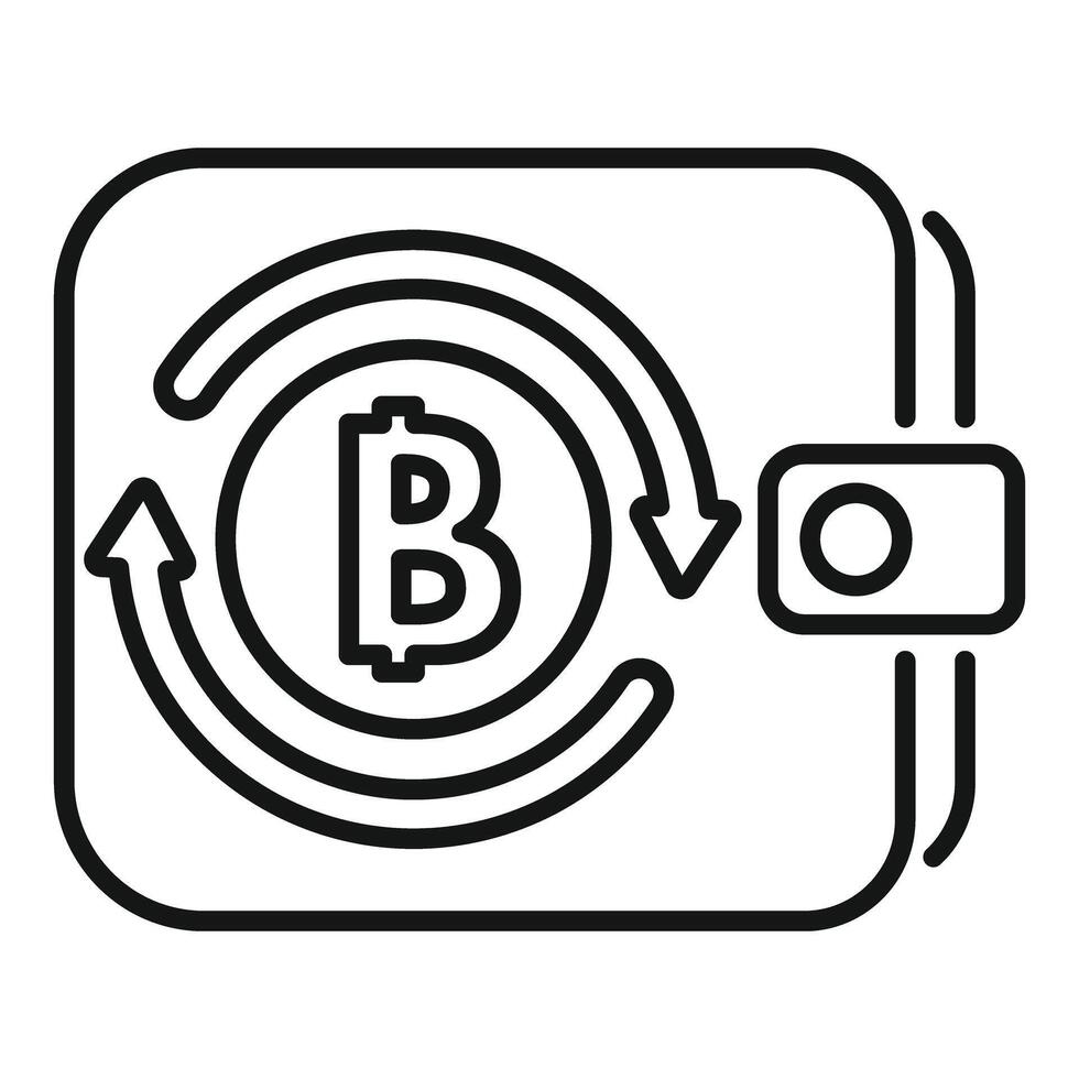 Bitcoin cryptocurrency rotating inside digital wallet icon vector