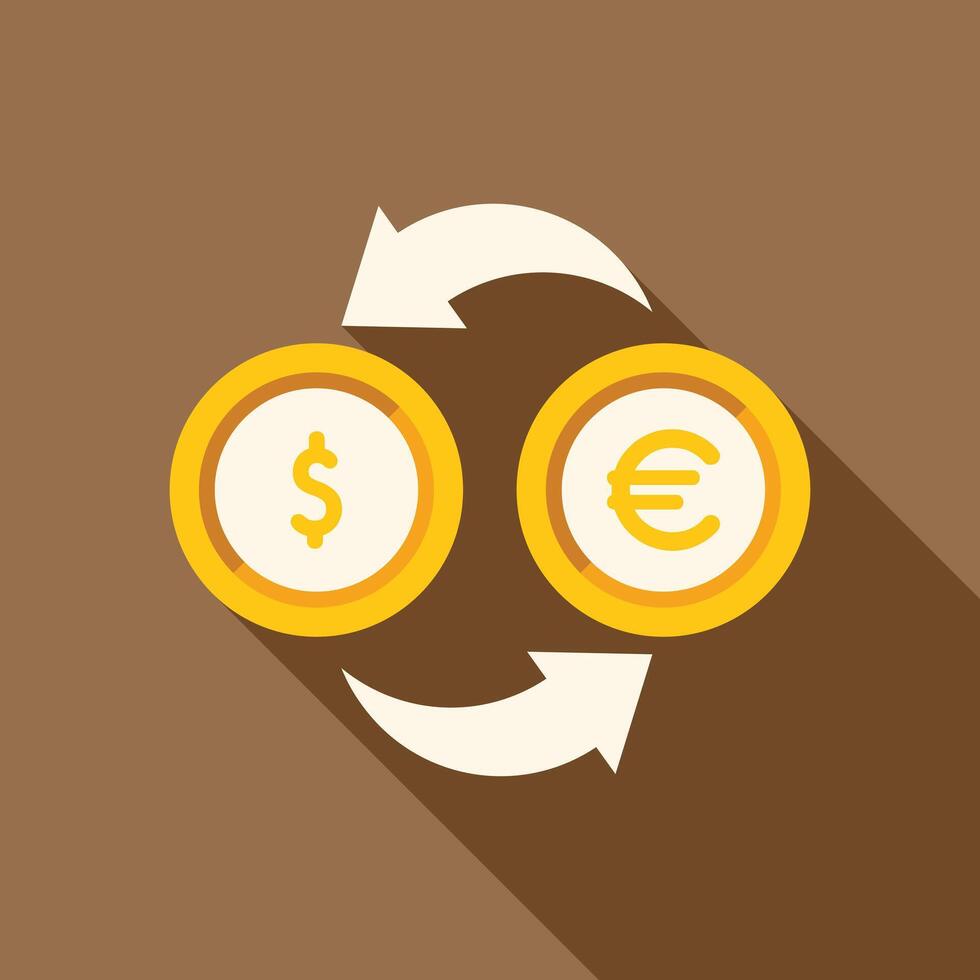 Currency exchange showing dollar to euro with white arrows exchanging vector
