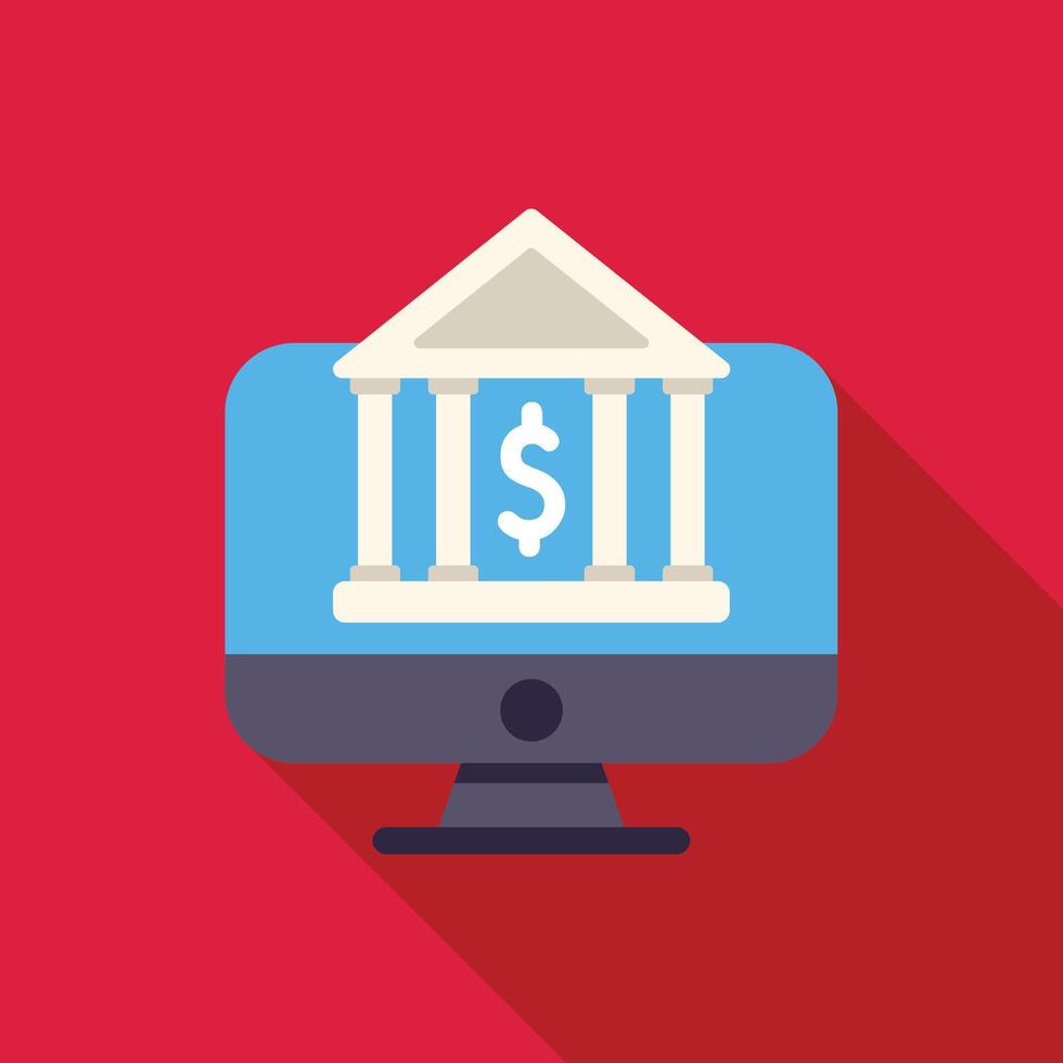 Online banking system showing financial institution on monitor screen vector