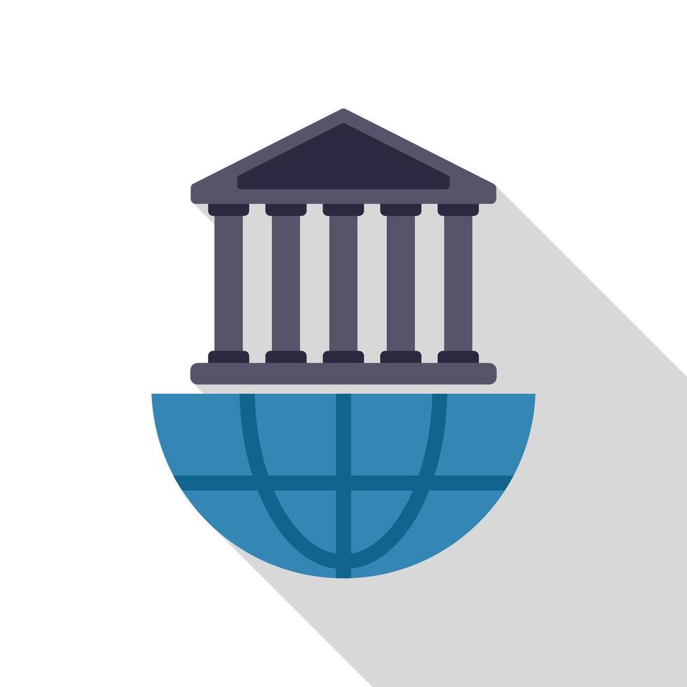 Ancient greek style building standing on half of planet earth with long shadow vector