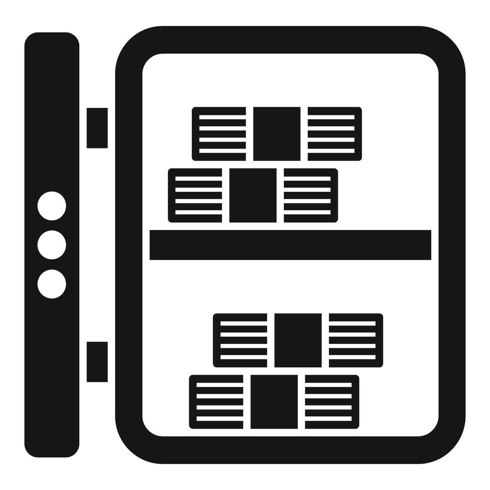 Open safe with money stacks icon, simple style vector