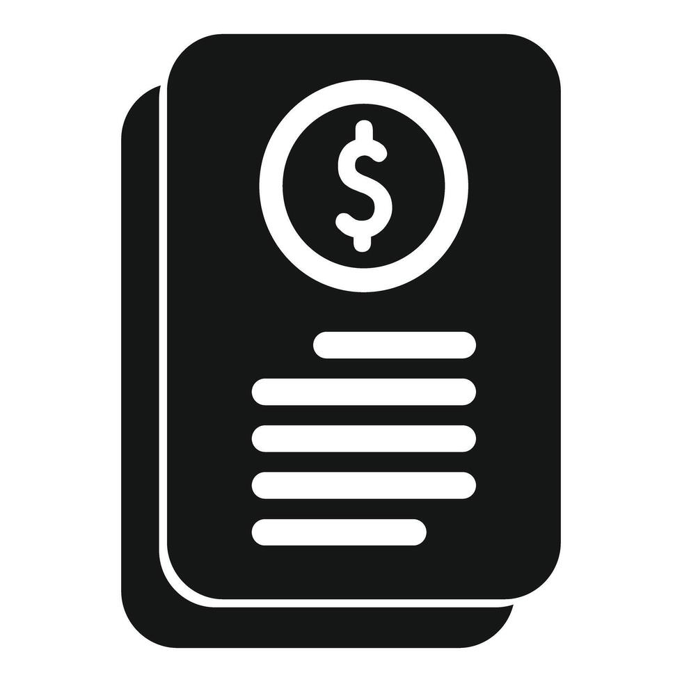 Black glyph finance report icon showing money and documents vector