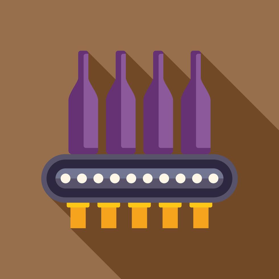 Wine bottles moving on conveyor belt in factory vector