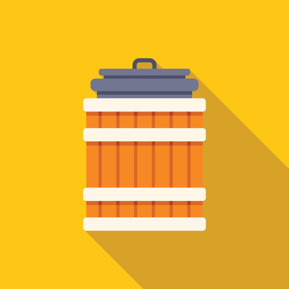 Wooden barrel with metal lid storing concept illustration vector