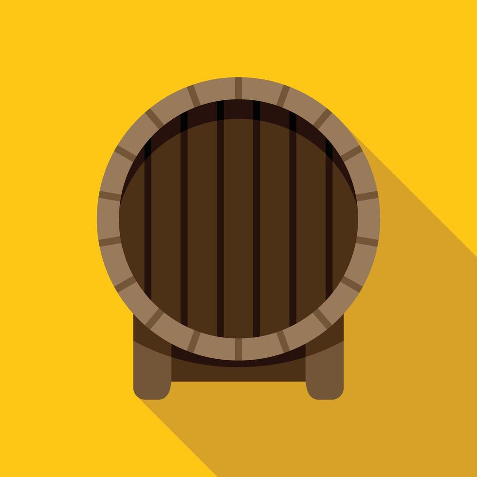 Old wooden barrel standing upright on yellow background vector
