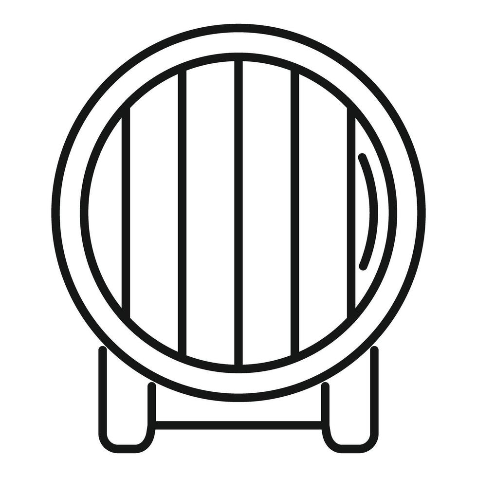Round wooden barrel standing on stand icon vector