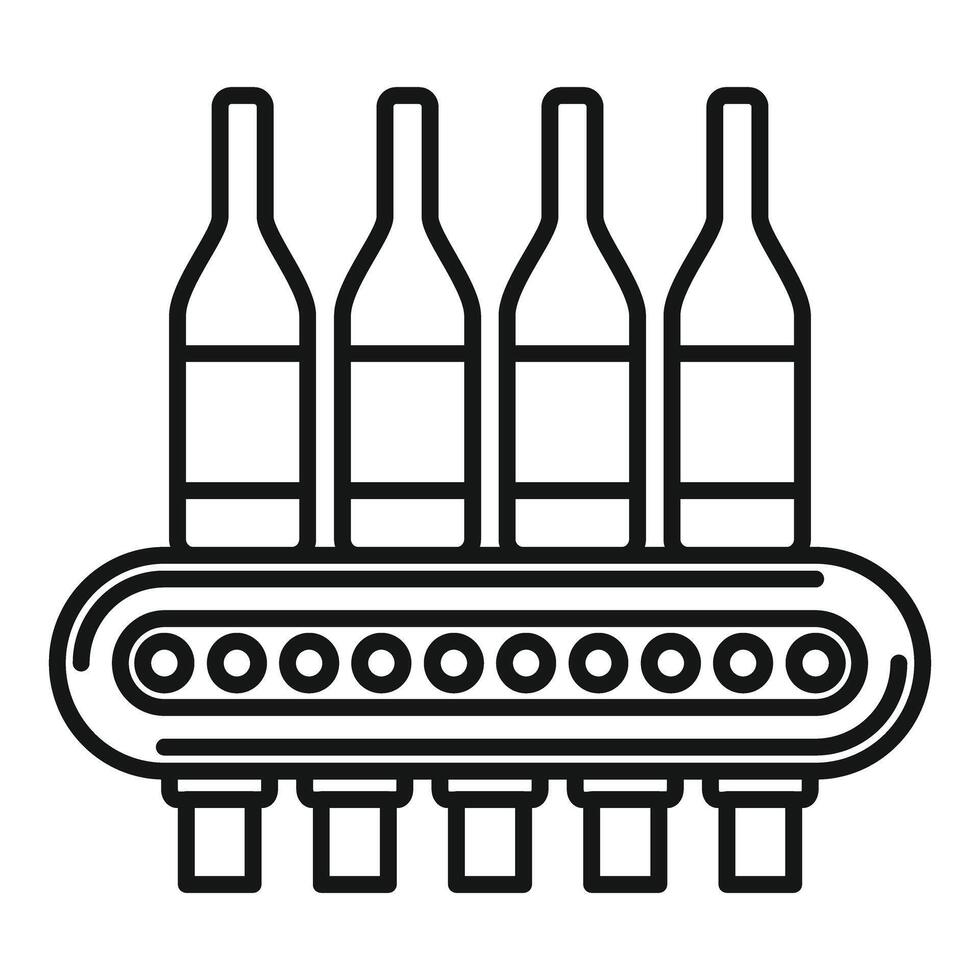 Wine bottles moving on conveyor belt in factory vector