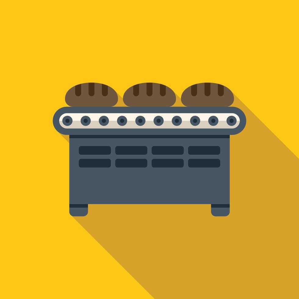 Conveyor belt carrying freshly baked bread in bakery factory vector