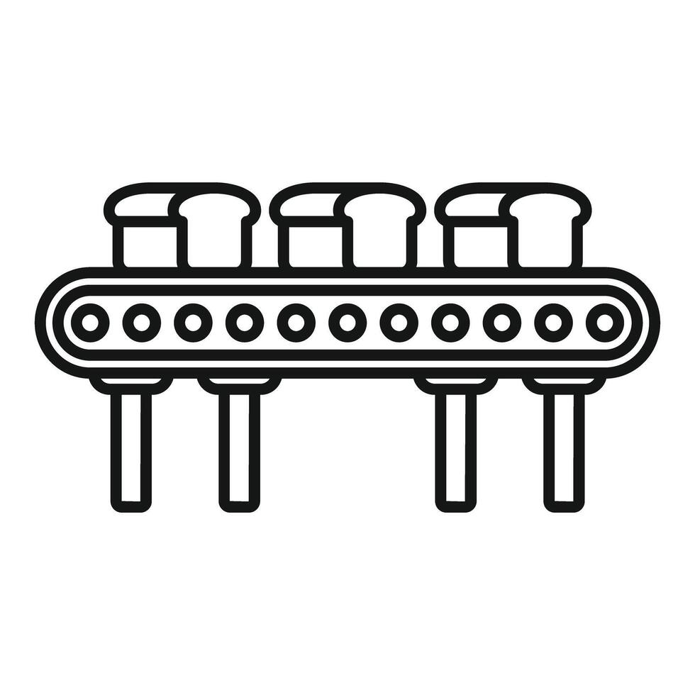Bread loaf conveyor belt in bakery food factory line icon vector