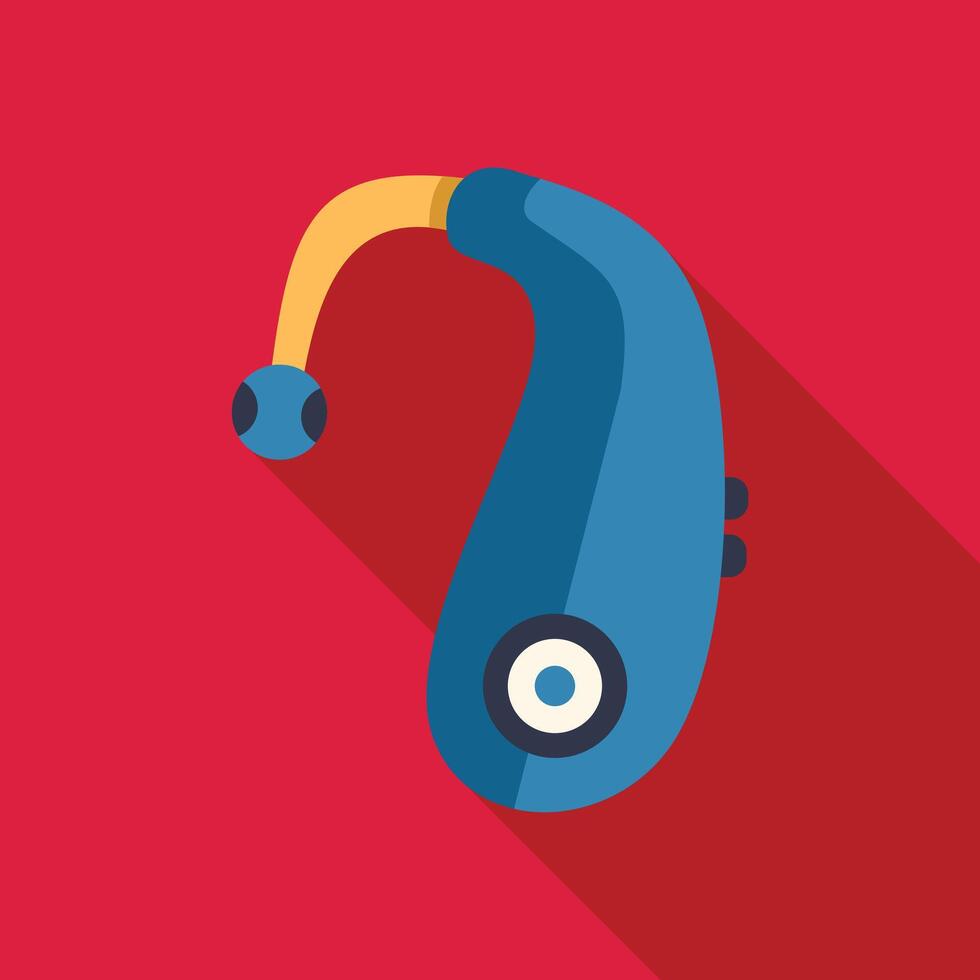 Blue hearing aid resting over red background vector