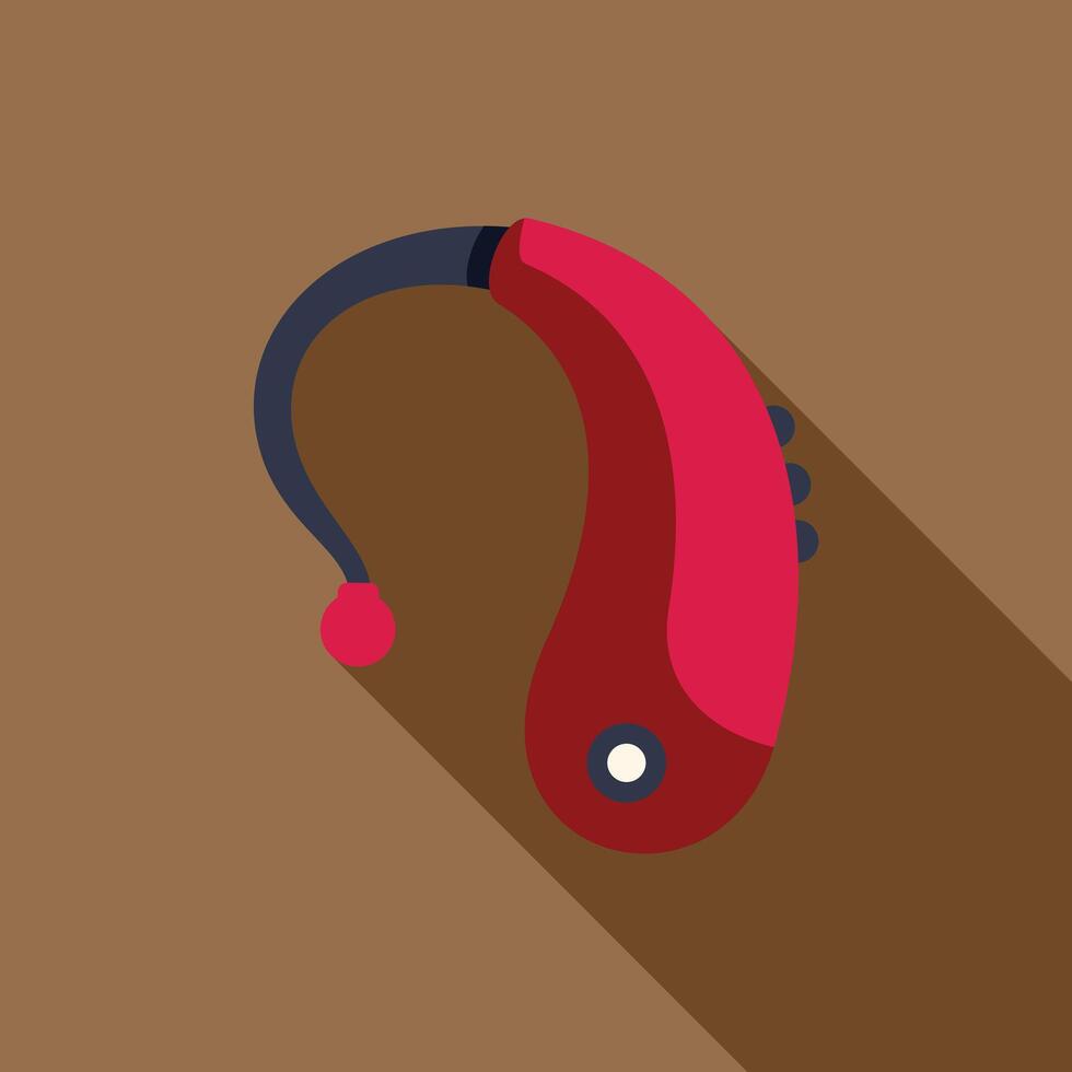 Red hearing aid improving hearing loss problem icon vector