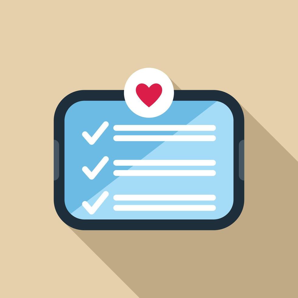 Smartphone showing checklist with heart icon, completing tasks with love and care vector