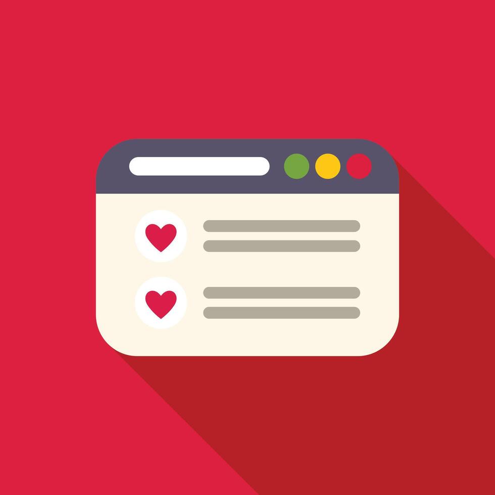 Web page showing online dating profile with hearts for matching vector