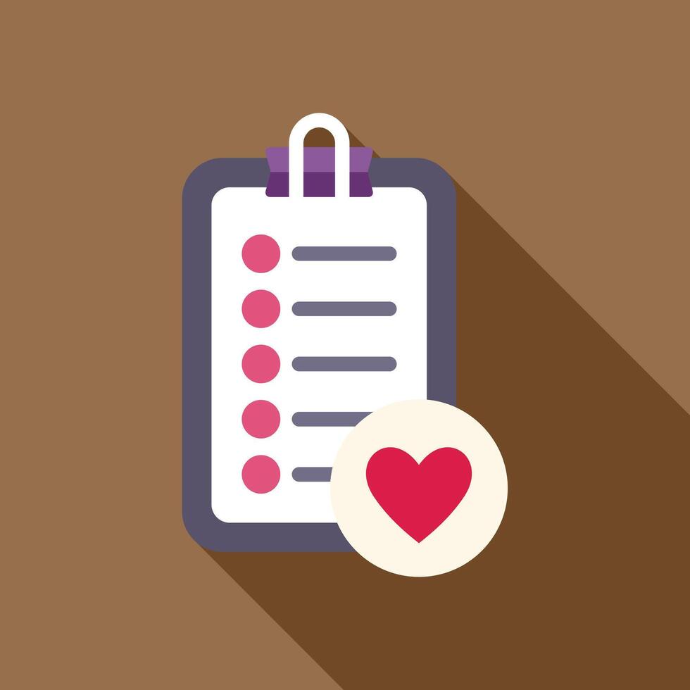 Clipboard showing love list with heart icon for romantic things to do vector