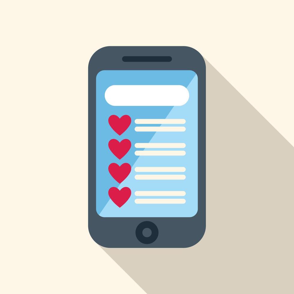 Smartphone showing online dating app interface with hearts for matching vector