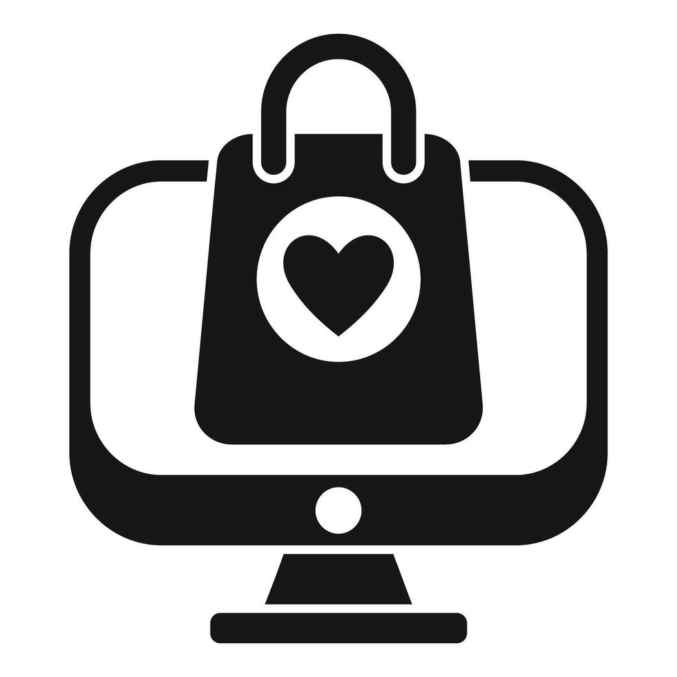 Computer showing shopping bag with heart for online donations vector