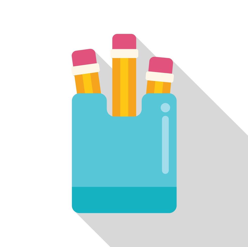 Pencils standing in a pencil holder with long shadow vector