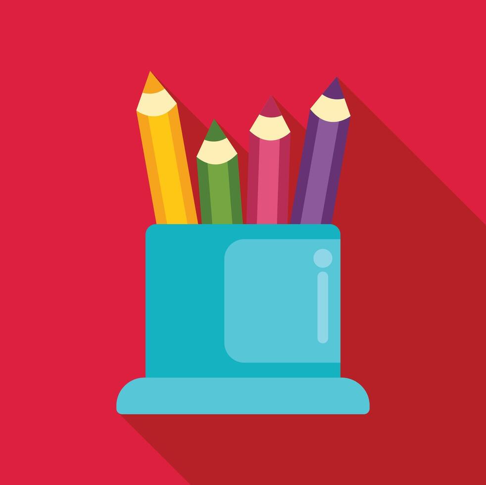Colorful pencils standing in a blue pen holder for drawing and sketching vector