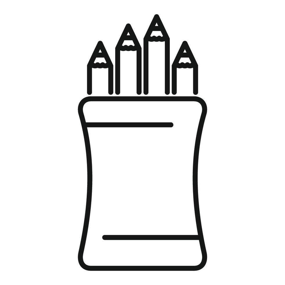 Pencil case with pencils appearing from top line art icon vector