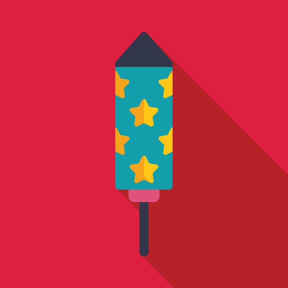 Blue firework rocket with yellow stars celebrating on red background vector